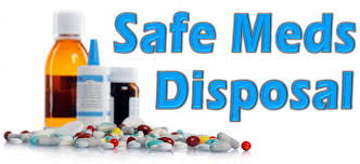 Prescription drugs and disposal information sign.