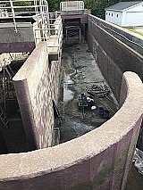 Lock chamber of a canal during maintenance.